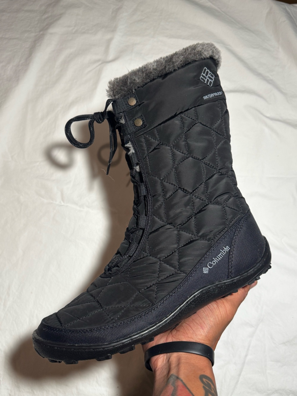 Columbia Minx Mid Black Quilted Tall Winter Boots Faux Fur Boot Women’s Size 8